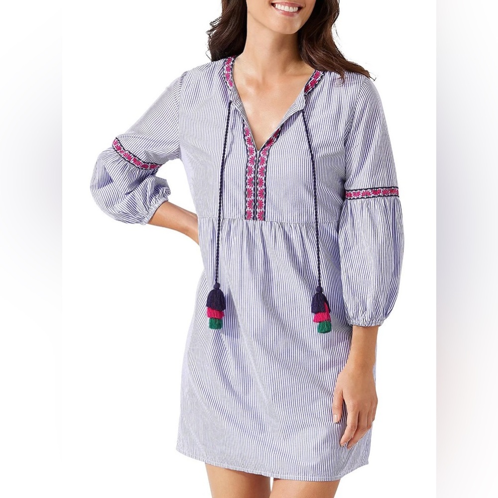 Tommy Bahama Striped Dress with Tassels Medium EUC
